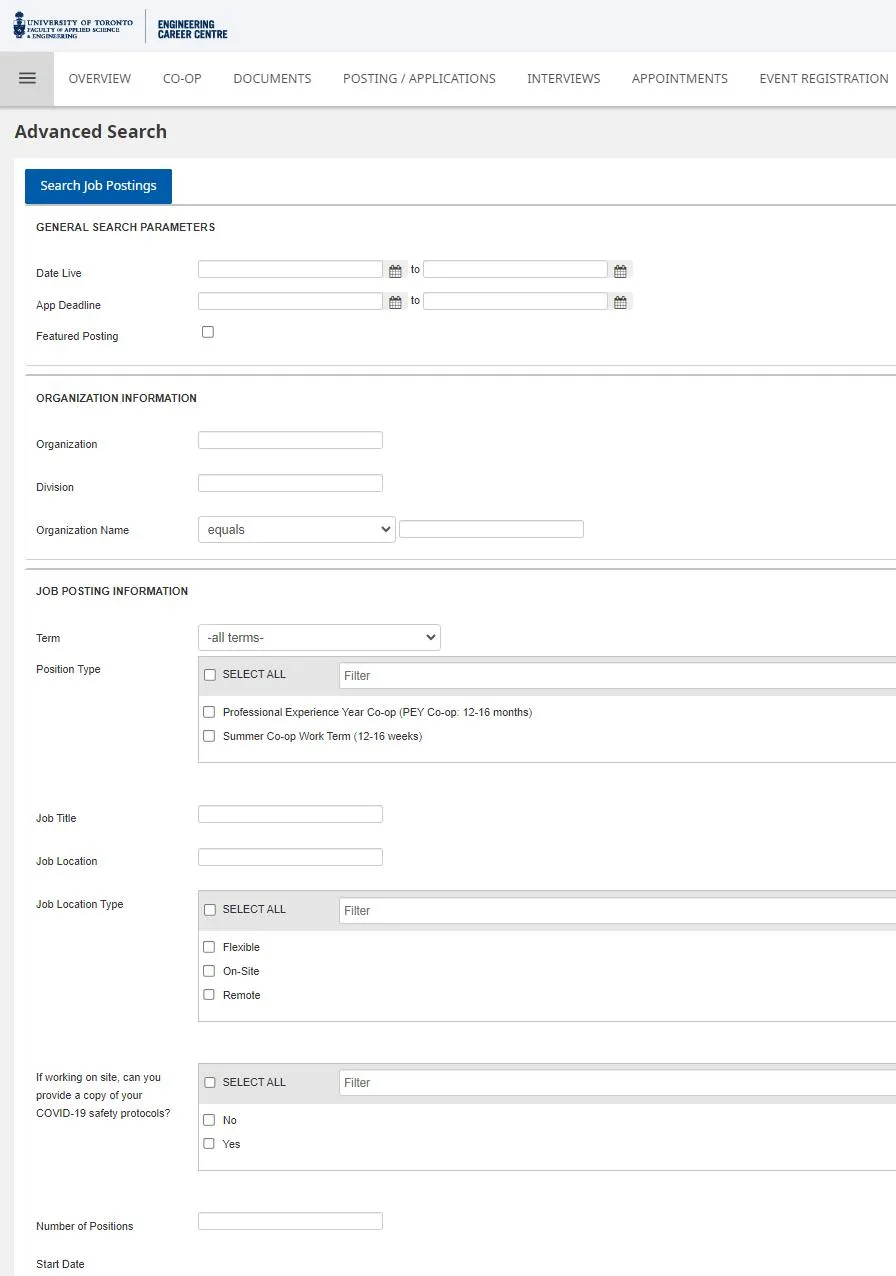 Advanced search options (Search Job Postings)