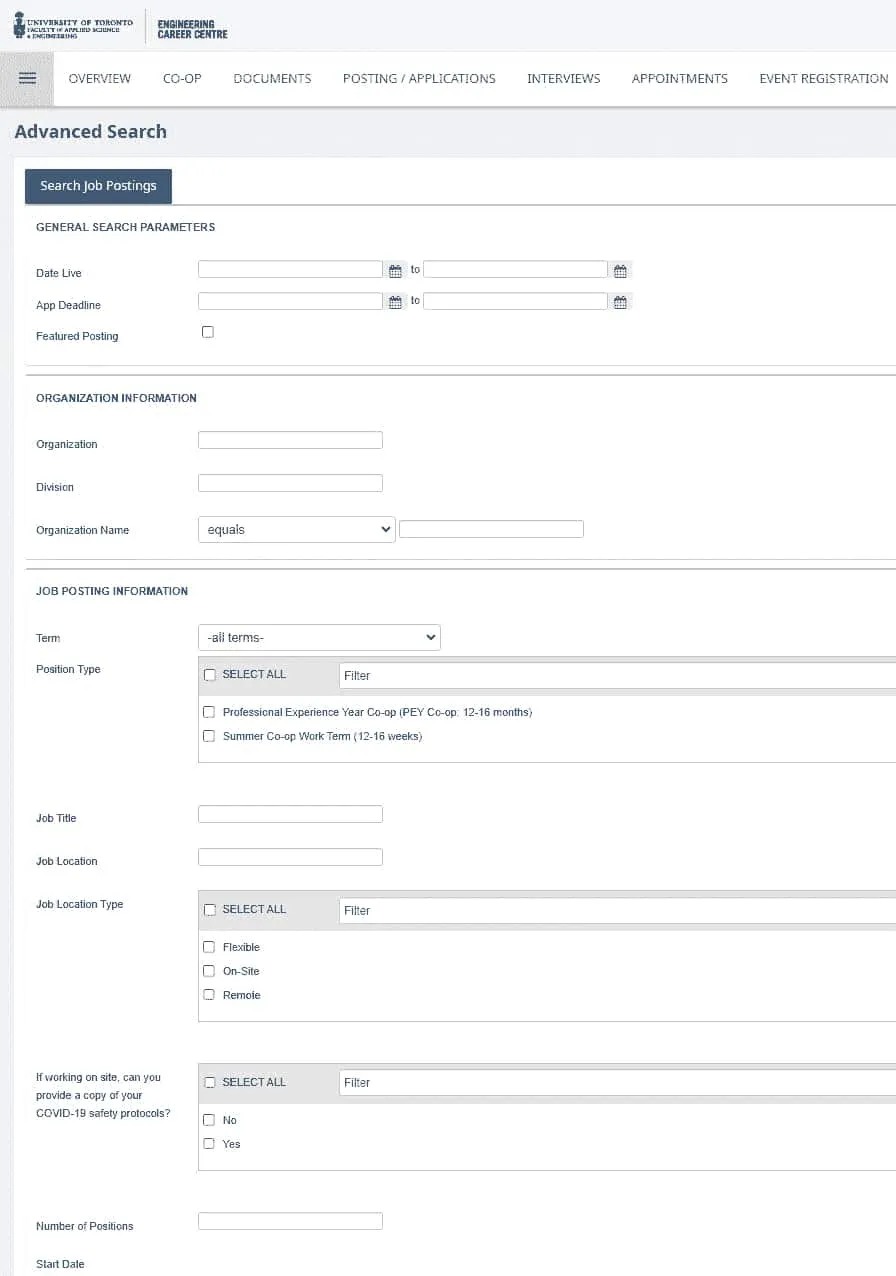 Advanced search options (Search Job Postings)