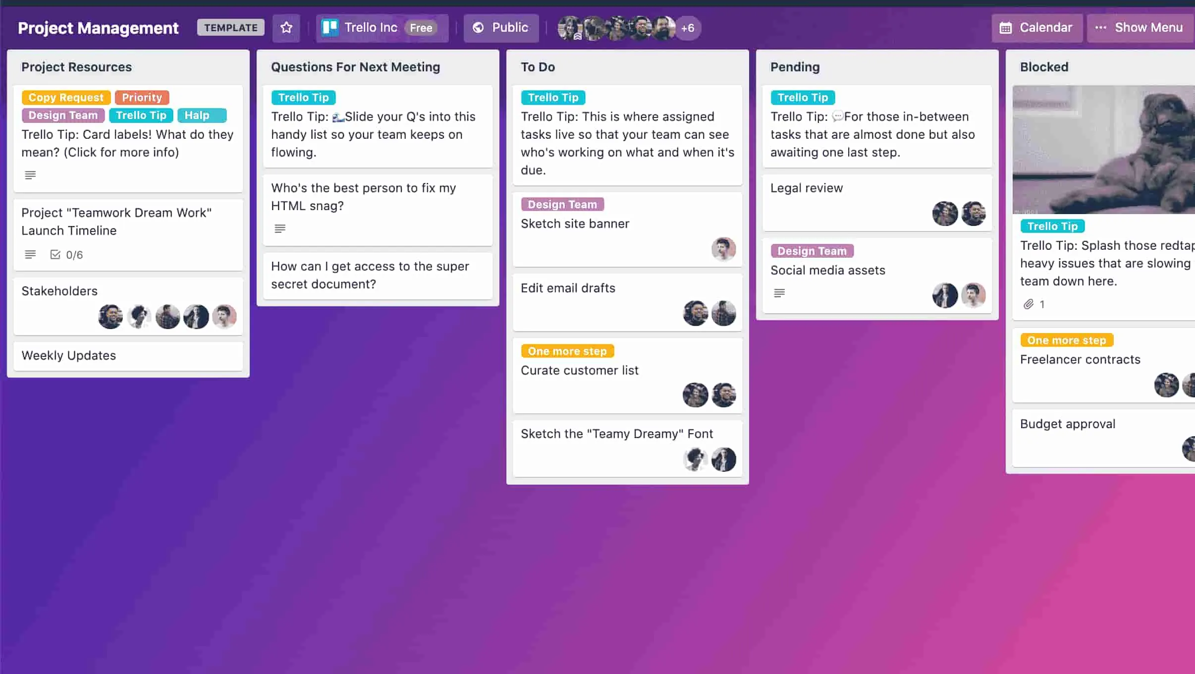 Example of using Trello to organize schoolwork, side projects, and extracurricular activities