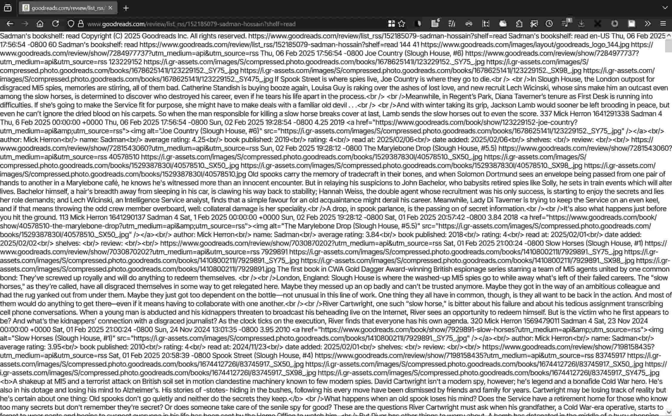 Goodreads RSS Feed formatting in FireFox